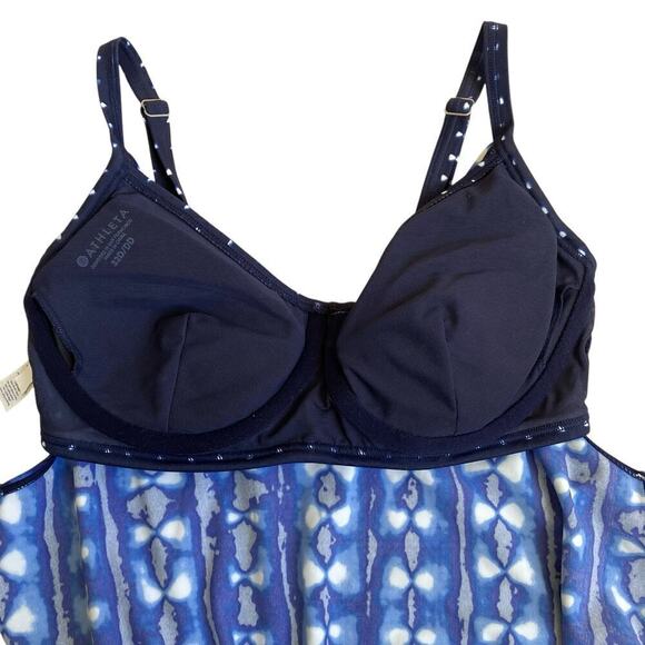 Athleta 32D/DD Mashiko Side Scrunch Blouson Tankini or Swim Dress Tie Dye Bue - Picture 11 of 16
